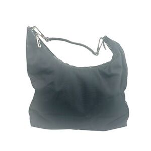 Gucci Vintage Black Nylon Shoulder Bag w Leather Trim and Silver-Tone Hardware